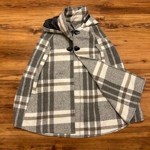 Hooded plaid poncho/cape